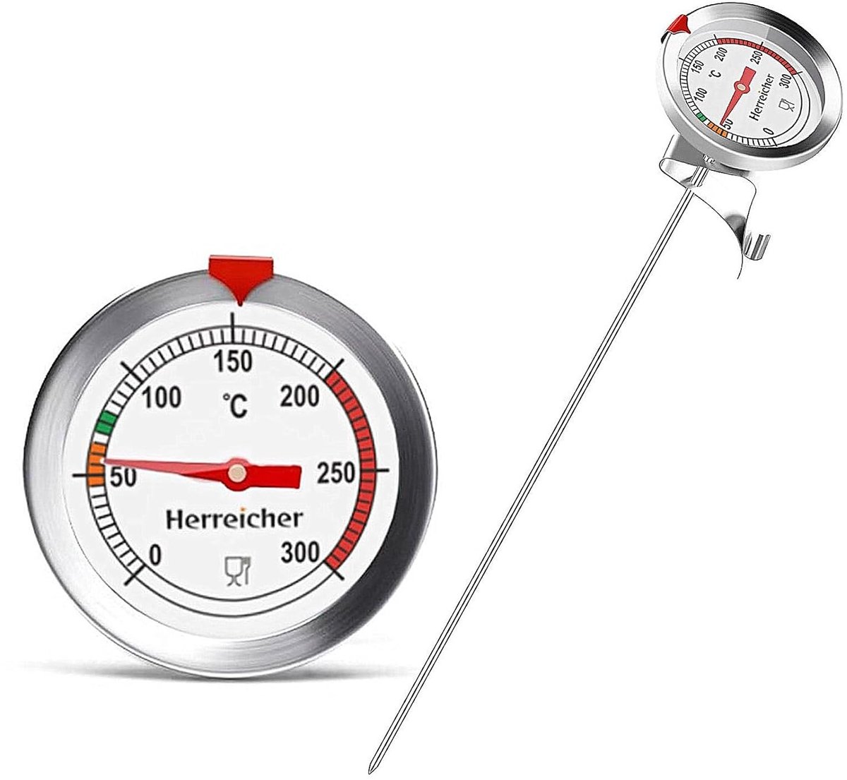 Aanlegthermometer - RVS - 23 cm - Analoge Vleesthermometer met Clip - Voor Koken en Grillen