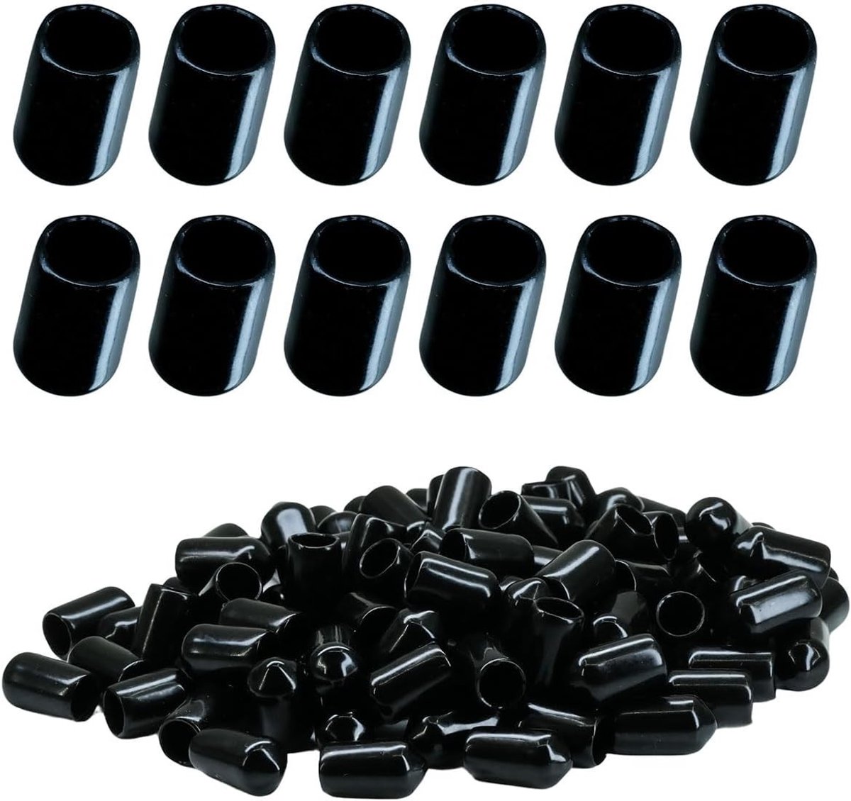 Set van 100 Zwarte Rubber Einddoppen voor Ronde Buizen - Bescherming voor Schroeven en Draad, 7mm Diameter