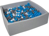 Zachte Jersey baby kinderen Ballenbak met 900 ballen, 120x120 cm - wit, blauw, grijs