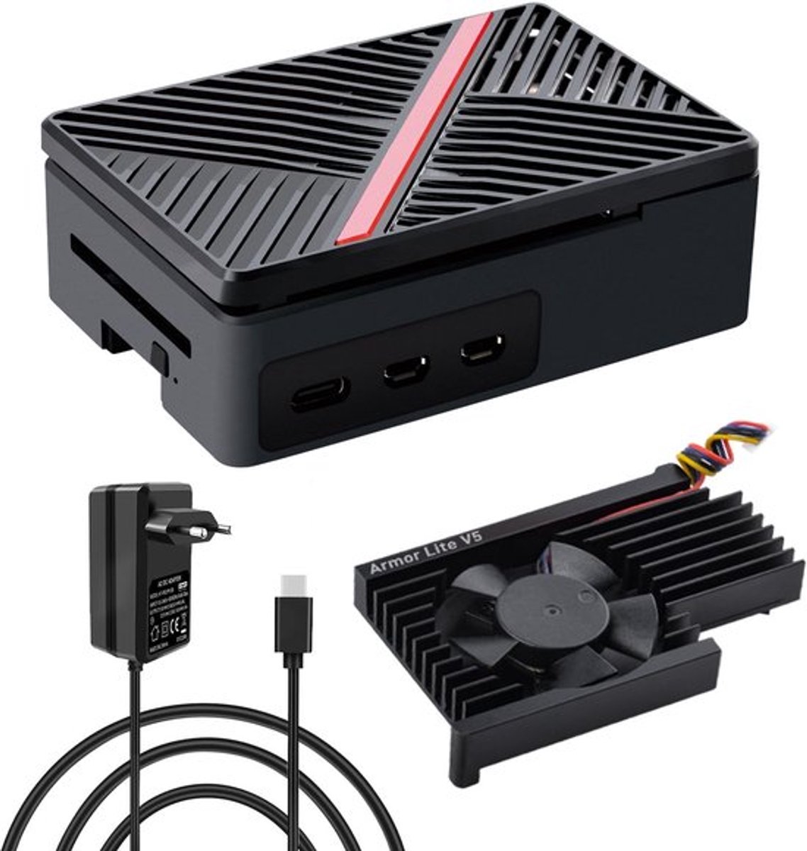 Dailygoody - Raspberry Pi 5 - Behuizing met Usb-c Voeding - Actieve Koeling - Zwart