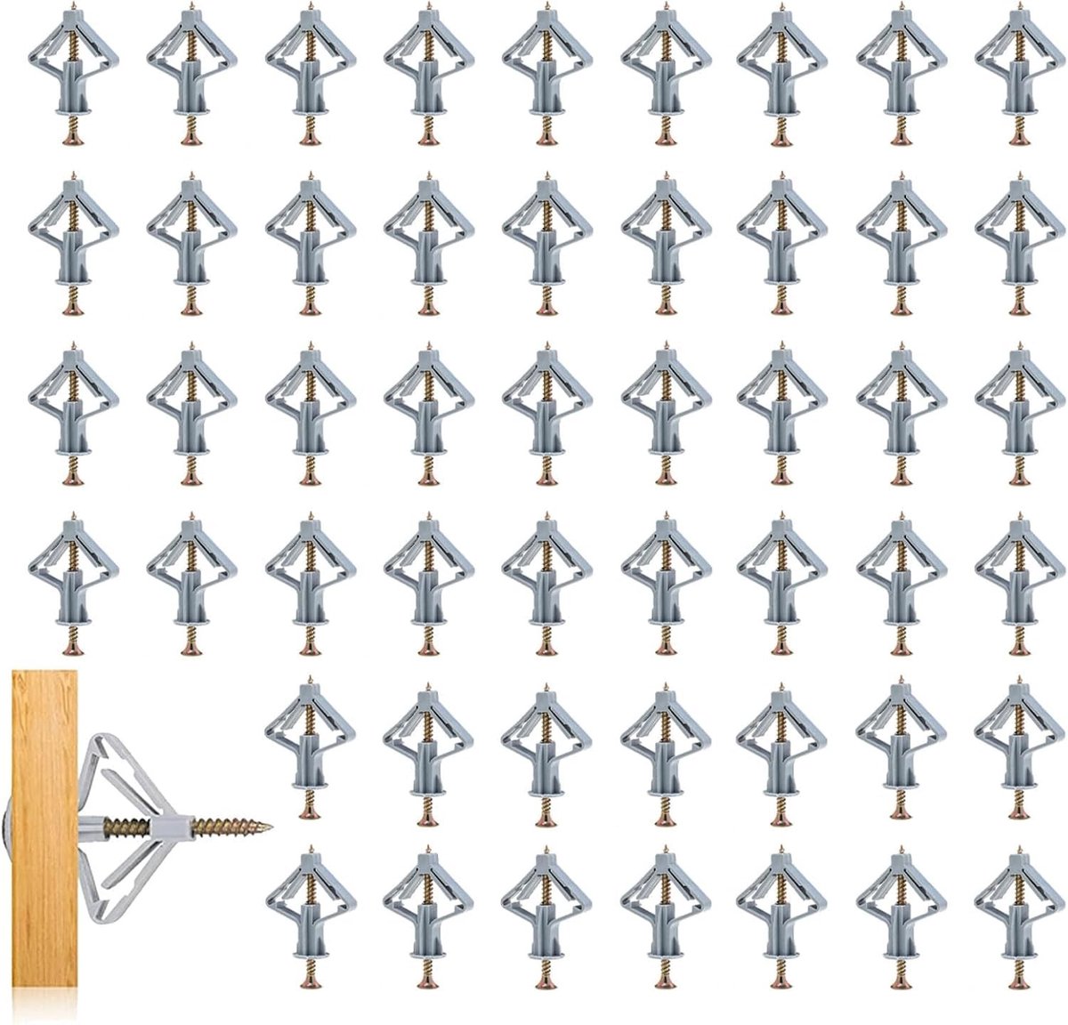 50 schroeven met pluggen, set voor gipsplaten, holle wandpluggen en installatie van houders en kasten