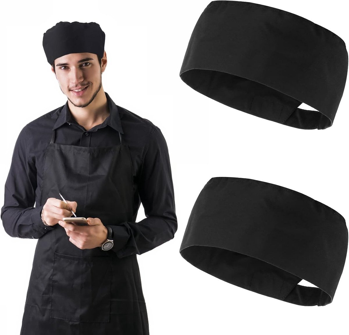 Unisex Chef Hats voor Koken en Voedselservice - Verstelbare Kappen voor Keukenwerk, Professionele Kookaccessoires en Kookuniformen - 2 Stuks Zwart