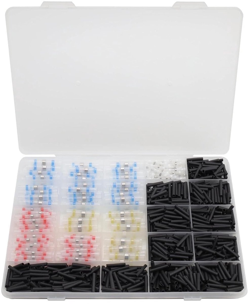 Assortiment van 900 Stuks Krimpkousen en Waterdichte Solder Connectors in Vijf Maten voor Elektrische Toepassingen, Auto's en Schepen