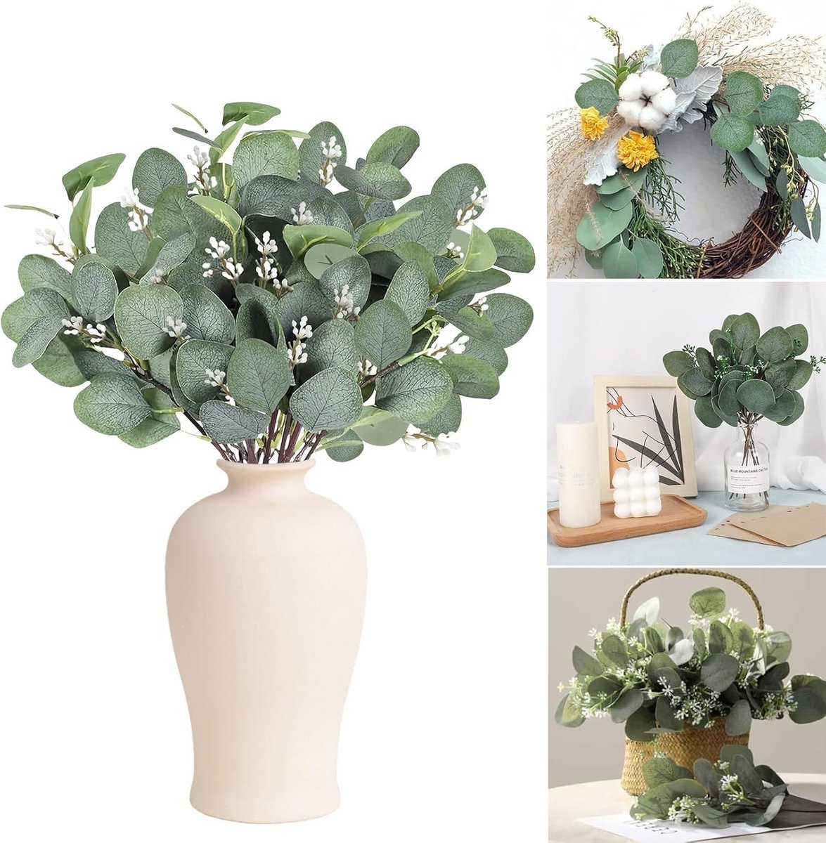 18 Stuks Eucalyptus Decoratie, Kunstplanten, Takken, Droogboeket voor Tafel, Bruiloft en Feestdagen Decoratie