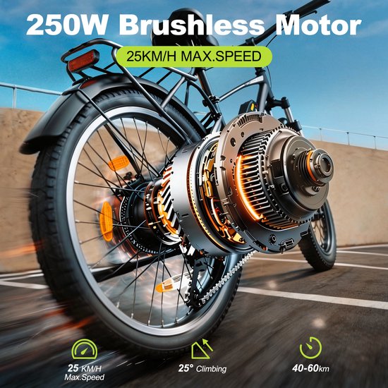 KZQ Elektrische Stadsfiets - 27.5 Inch - 250W - 36V 12.8Ah (460Wh) - Shimano 7 Versnellingen - Schijfremmen - Actieradius 40-60 km - Zwart — afbeelding 2