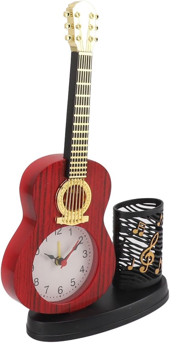 Vintage Muziek Klok met Pennenhouder en Potloodbeer - Decoratief Accessoire voor Thuis en Studie Bureau