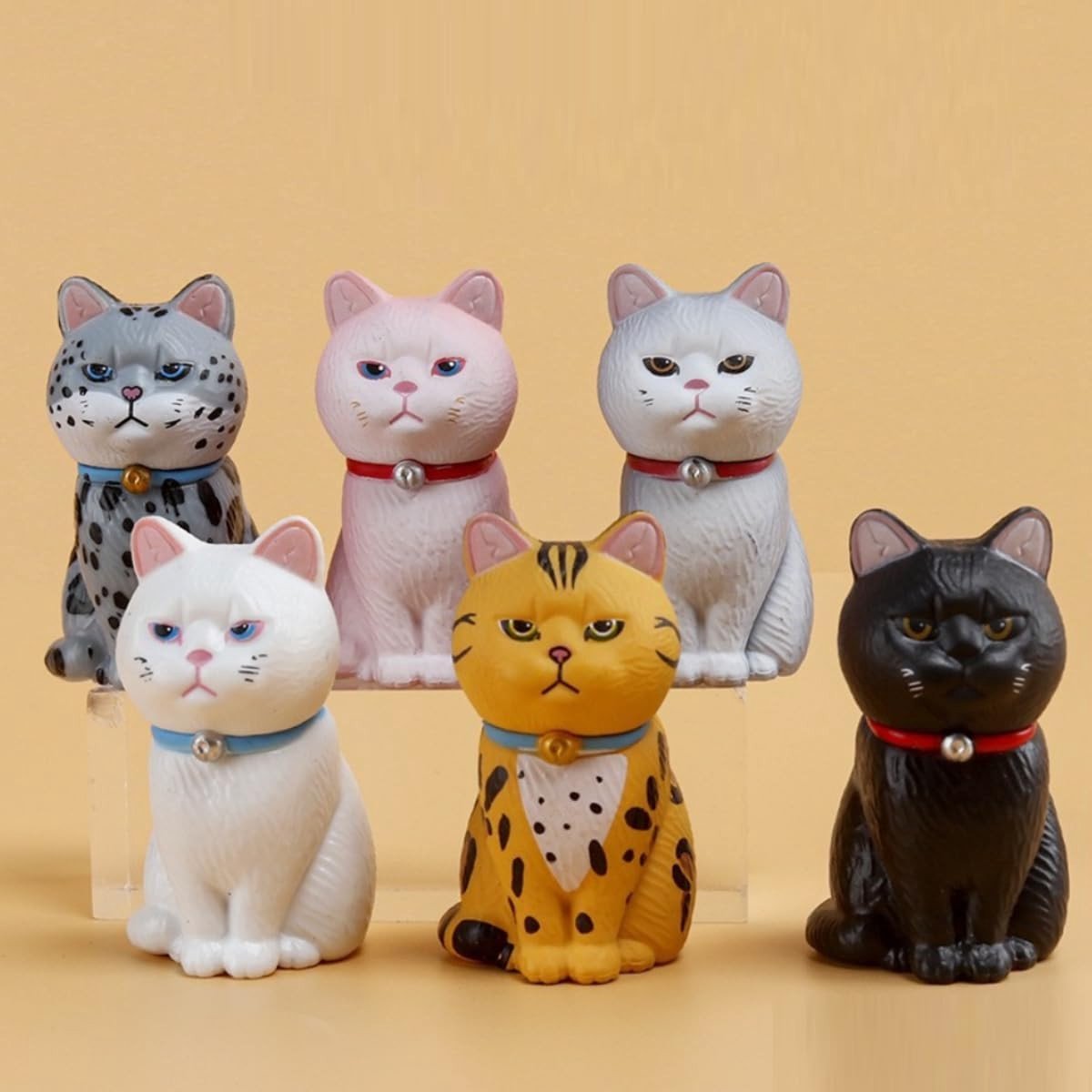 Decoratieve Mini Kat Figuren Set van 6 Zittende Kittens voor Tuin, Aquarium en Cake Decoratie - Schattige Dierfiguren voor Micro Landschappen en Interieur