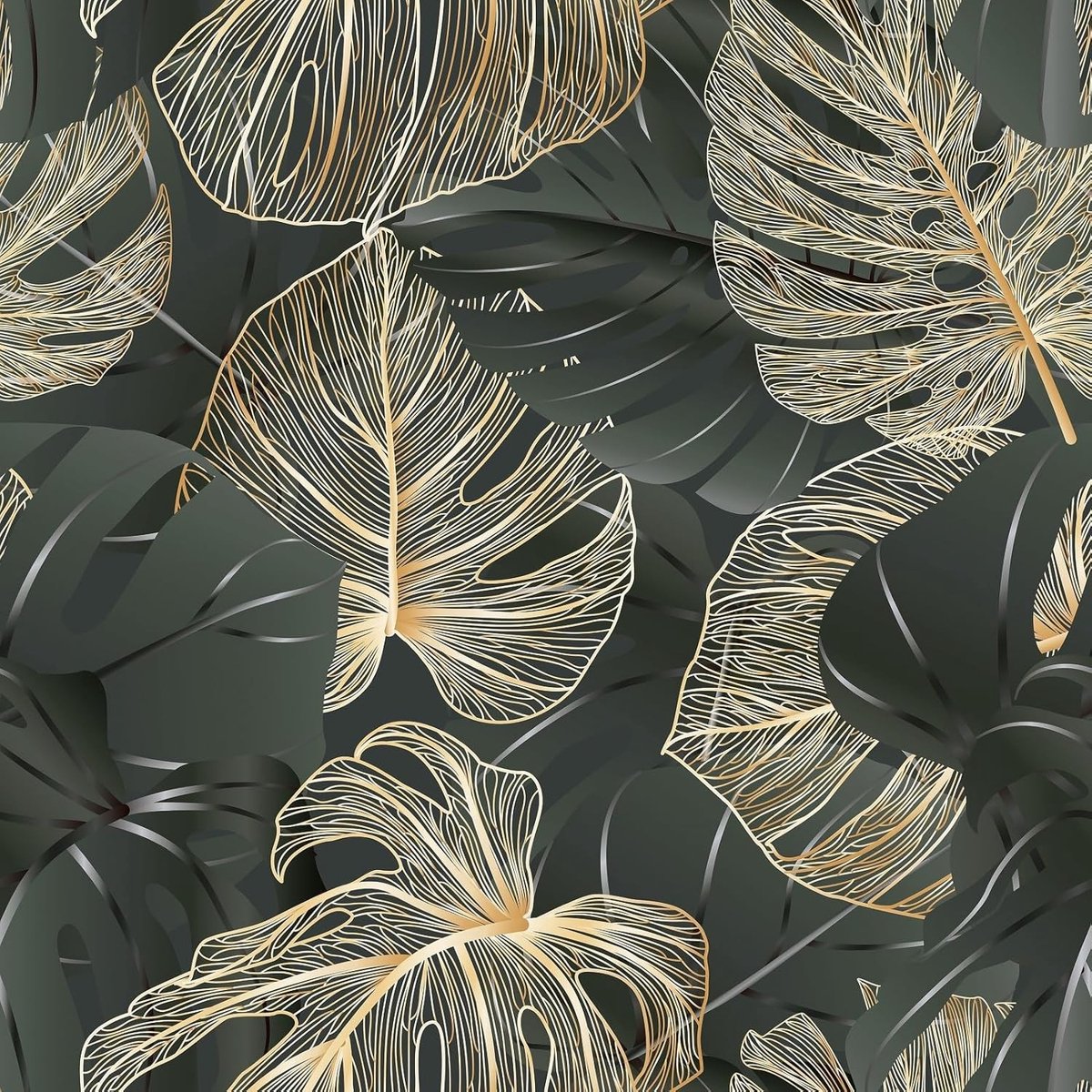 Zwarte, Gouden en Oranje Jungle Behang met Bladeren voor Kinderkamer en Meubels - Waterdicht Zelfklevend Folie voor Badkamer en Kasten, 44.5 cm x 300 cm