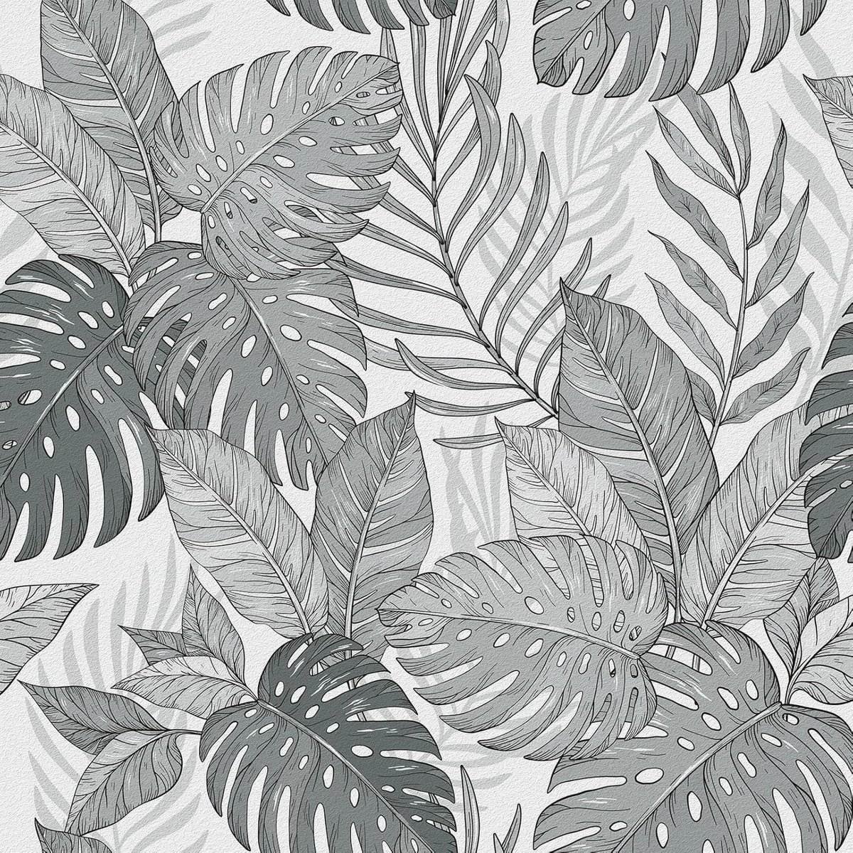 Grijze en Witte Jungle Behang voor Meubels - Zelfklevend Patroon voor Slaapkamer en Keuken, Decoratieve Folie voor Kasten en Meubels
