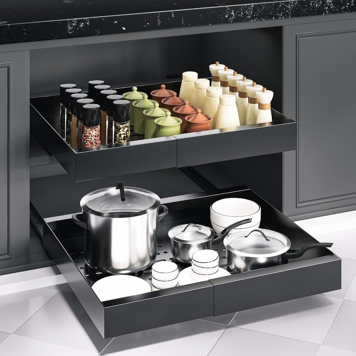 Telescopische Lade Organiser 2 x Verstelbaar 31-52 cm voor Keuken, Meubels en Kasten - Zwart, Antislip, Ruimtebesparend (43 x 7.5 cm)