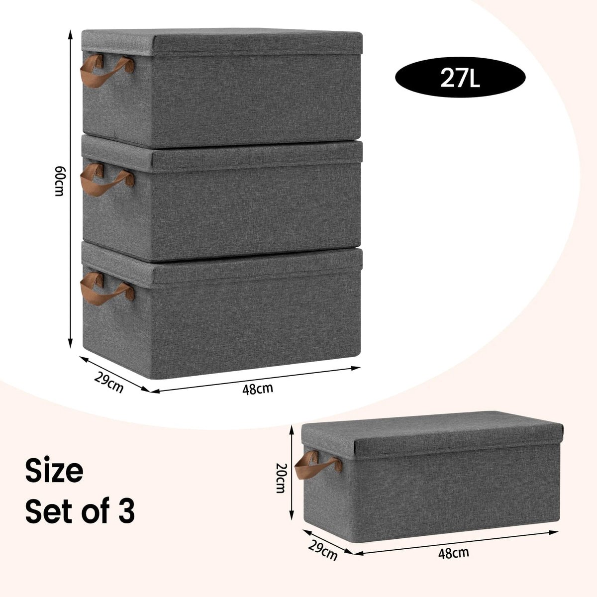 Klarven® Opbergbox Set 27l (3 stuks) - Opvouwbaar met handvaten - Ruimtebesparing voor kleding en speelgoed