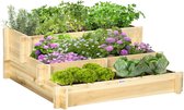 Outsunny Verhoogde plantenbak 3-laags van dennenhout - Moestuinbak - Kweekbak - Plantentafel - Naturel