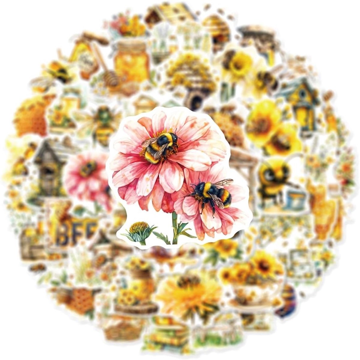 50 Stuks Bijen en Bloemen Stickers voor Skateboards, Motoren, Fietsen en Laptops - Watervaste Vinyl Stickers voor Kinderen en Tieners, Perfect voor Creatieve Decoratie