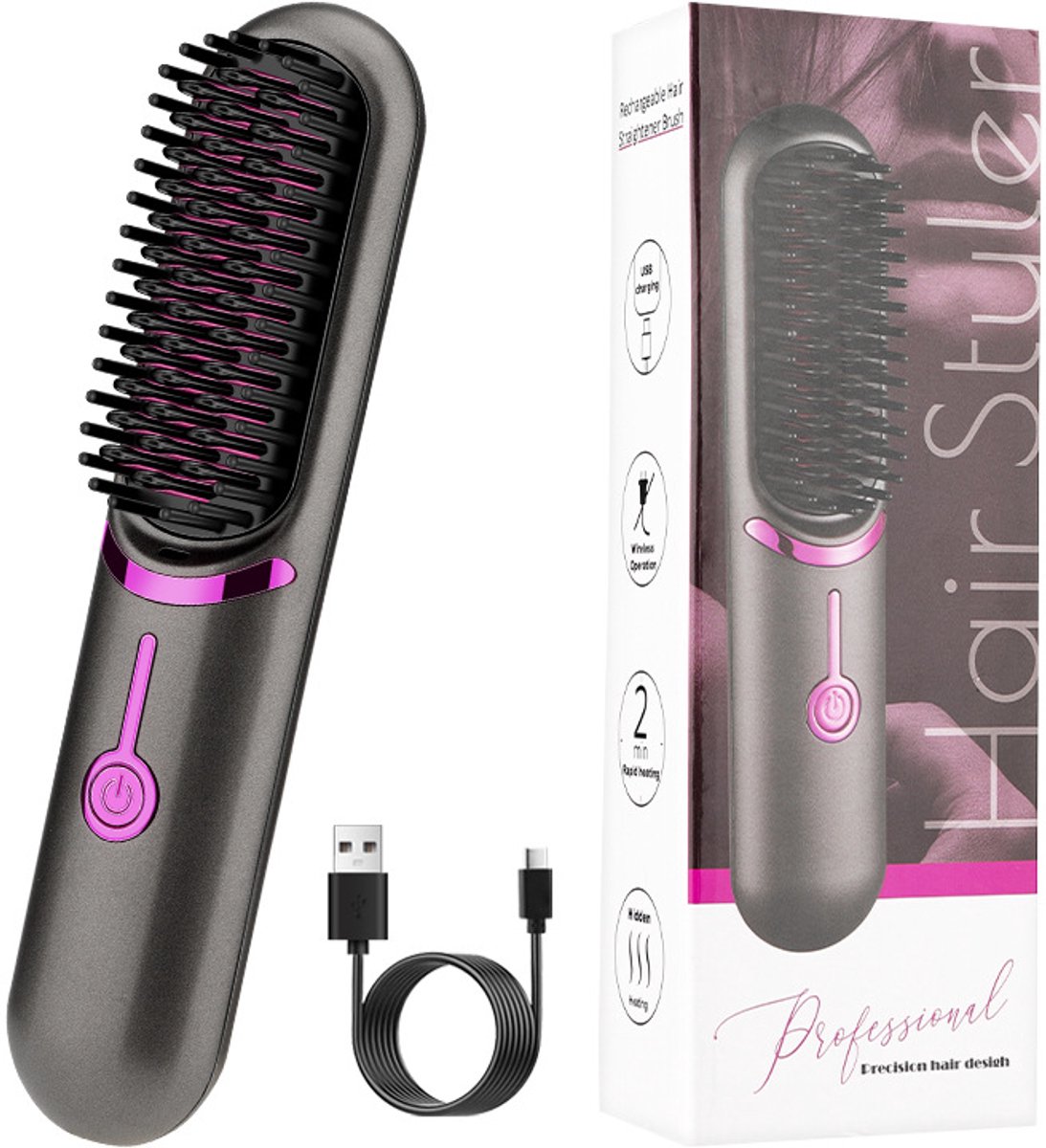 Hair straightening comb Stijltang met 3 warmtestanden – 19,8 x 4,2 x 4 cm – PTC keramische kam – Voor snel stylen van haar – Grijs