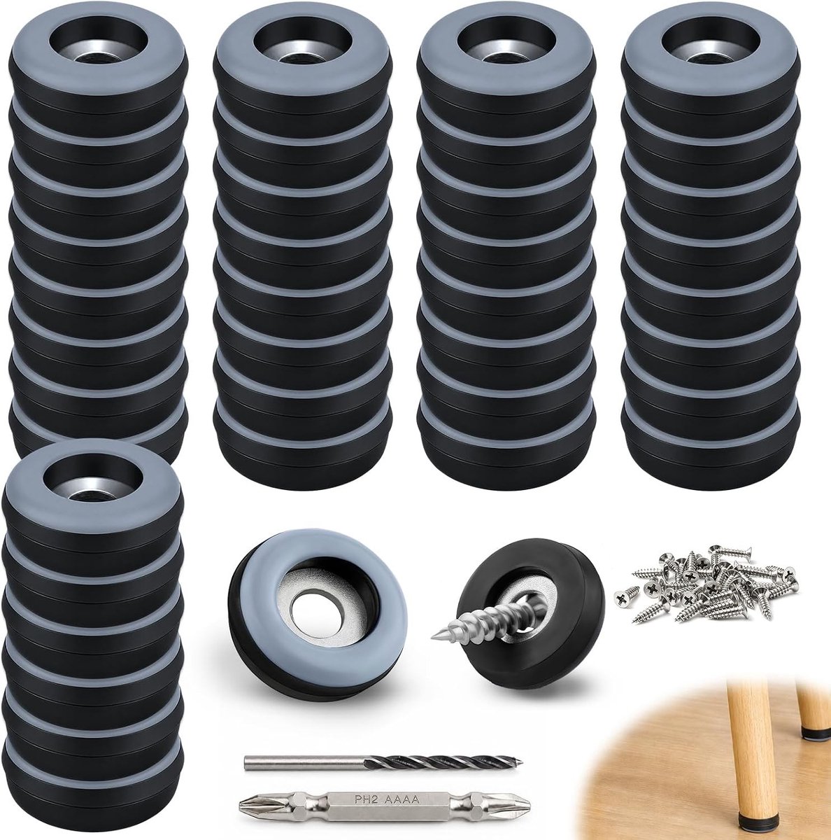 40 Stuks Ronde 22mm Meubelglijders met Teflon Voeten voor Vloerschade Bescherming en Geluidsreductie
