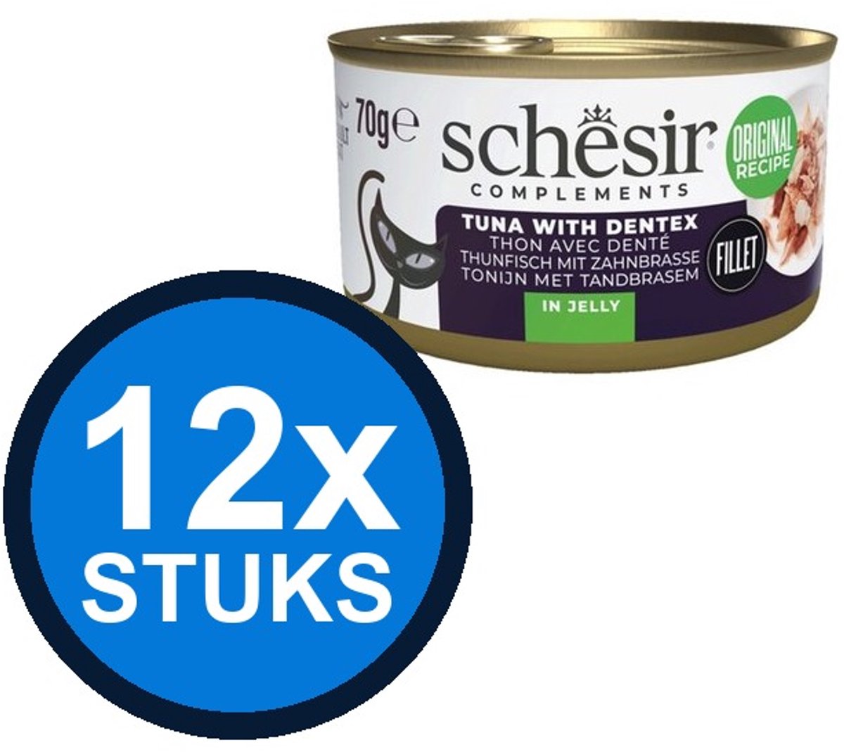 12x Schesir - Tonijn & Tandbrasem in Gelei - Kattenvoer Natvoer - 70g