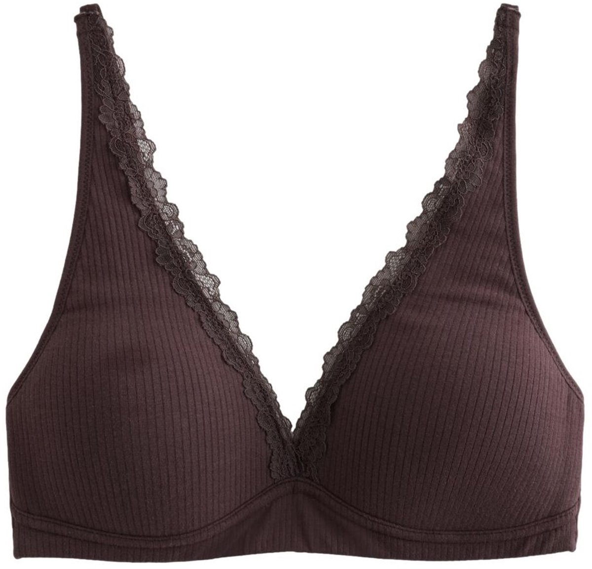 Next Dames - Naadloze, licht gewatteerde bralette van een katoenmix met ribbelpatroon - Bruin Chocolate Brown
