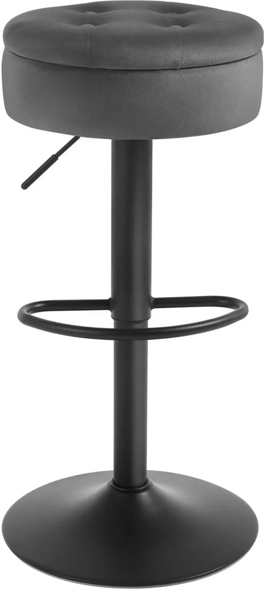 Klarven® Barkrukken Fluweel donkergrijs - Barkrukken Set Van 2 - Barkrukken Draaibaar - Bar Stools - Verstelbare Hoogte, Opbergvak En Voetensteun - Rond ø39xh79,5cm