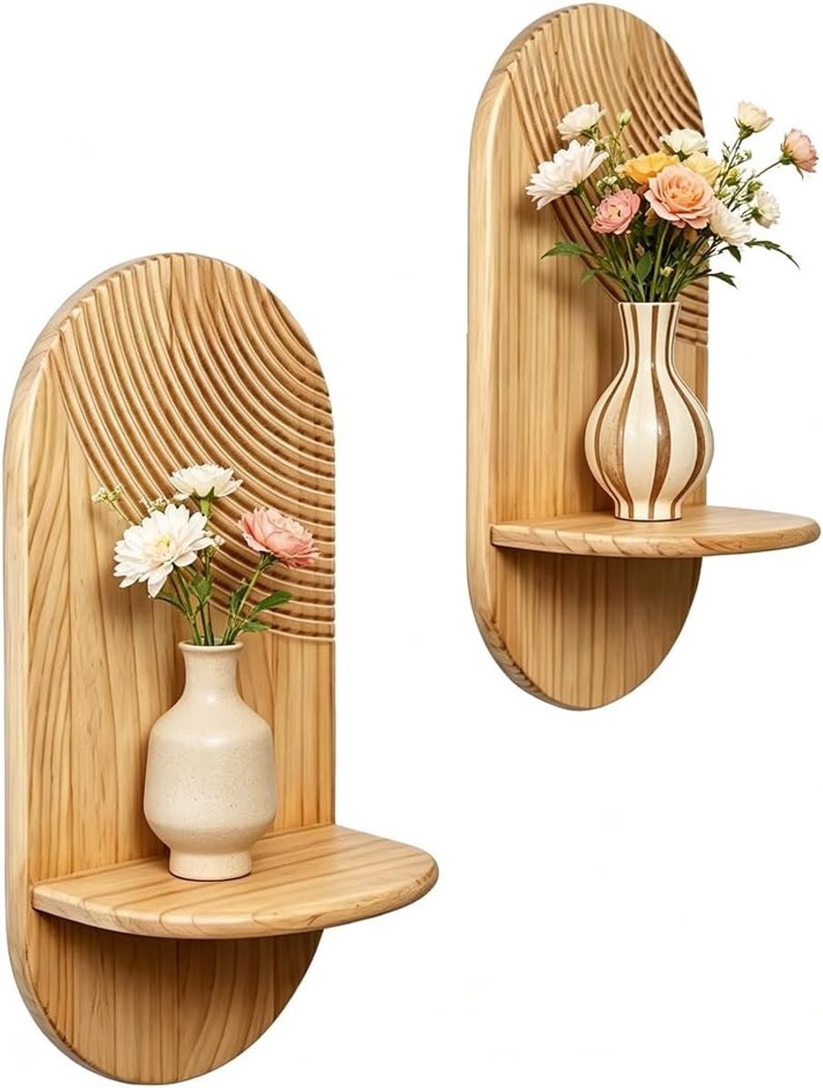 Set van 2 Houten Wandplanken, Bohemian Wanddecoratie, Opbergplank voor Kinderkamer en Woonkamer, Decoratieve Plank voor Slaapkamer en Interieur