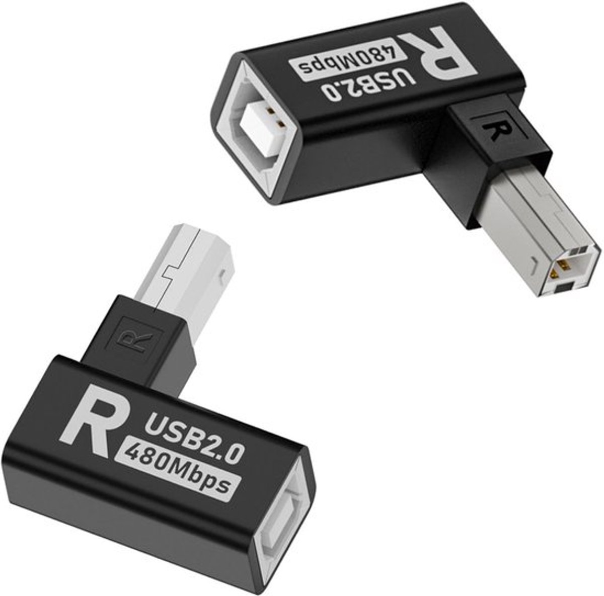 Qianrenon 90° USB Type B Printer Adapter - 2 Stuks - Aluminium Behuizing voor