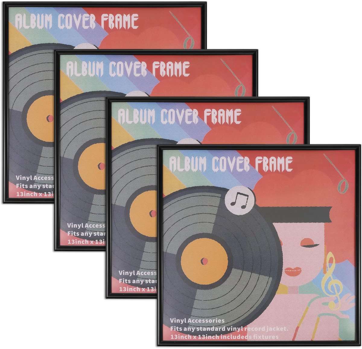 Vinyllijsten, 4 stuks pvc-vinylplatenframe, muur, 31,7 x 31,7 cm, zwart muziekalbumframe, vinylplaten voor vinyl - ShopVlot
