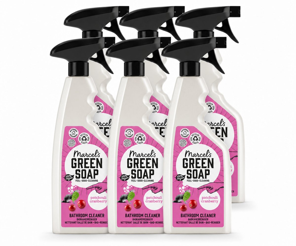 6 x Marcel's Green Soap - Badkamerreiniger - Patchouli & Cranberry - Krachtige werking - 500 ml - Voordeelverpakking - 6 stuks