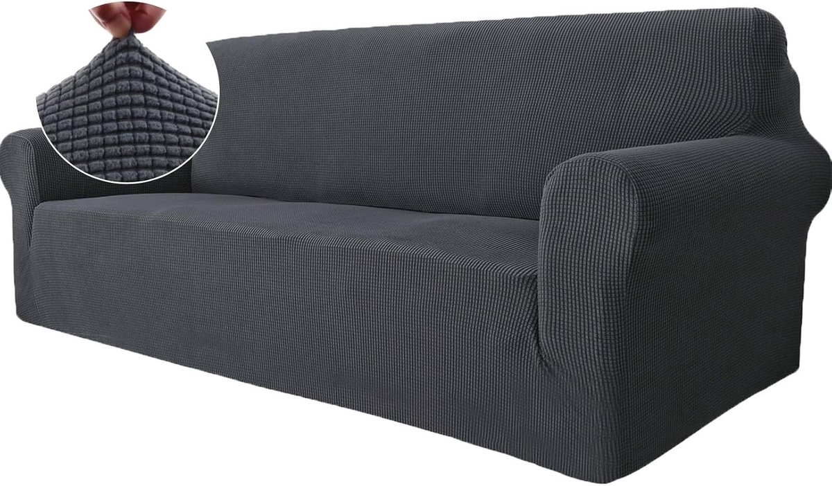 Fauteuilhoes - Antracet - 3 Zits - Elastische, Krasbestendige Bankhoes met Anti-slip Schuim - Voor Woonkamer