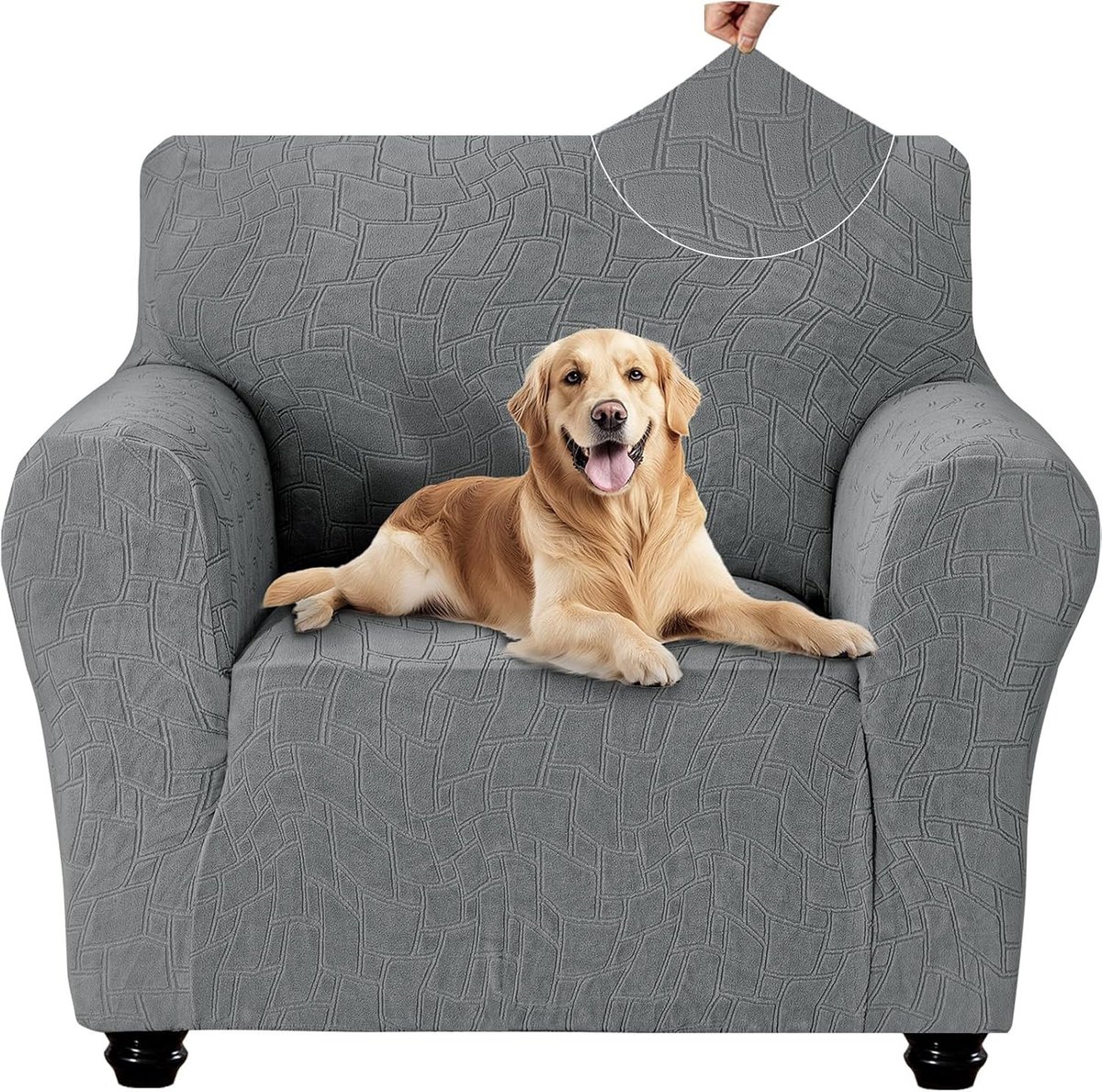 Fauteuilhoes - Lichtgrijs - 85-115 cm Breed - Stretch Jacquard Bankhoes Met Anti-Slip Schuim - Voor 1-Zits Fauteuils