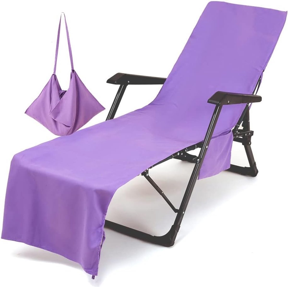 Fauteuilhoes - Paars - 215 x 75 cm - Microvezel Ligstoelhoes met Zijvak - Voor Strand en Tuin