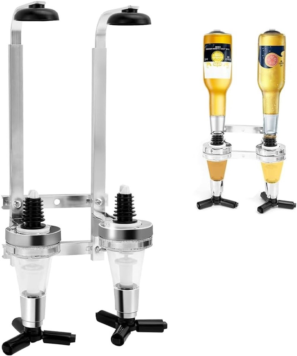 Wandmontage Dispenser voor Dranken met Dubbele Uitgang - Aluminium Houder voor Thuisgebruik, Bar en Bartenders