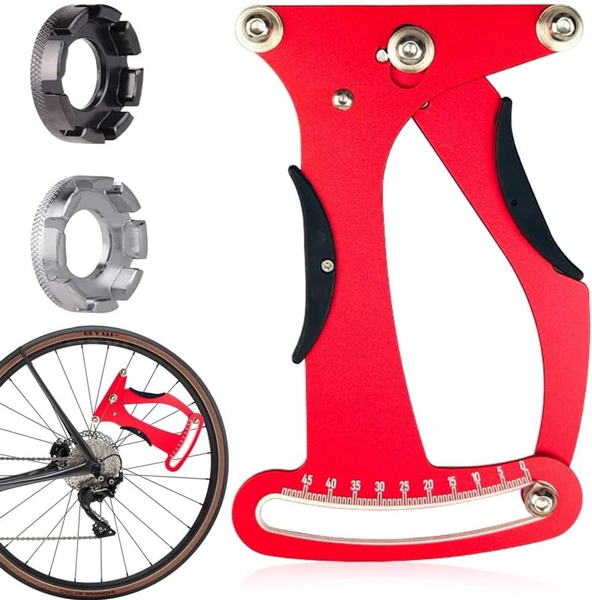 Precisie Spaken Spanningmeter voor Fietsen met 2 Spaken Sleutels - Fietsreparatie Tool voor Correctie en Afstelling van Spaken (Rood)