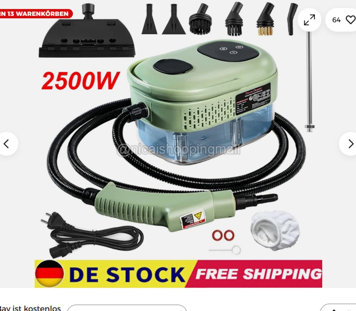 COVREO 2500W stoomreiniger – 1100ml hogedruk stoommachine – 3.0 bar – 6 standen – EU stekker