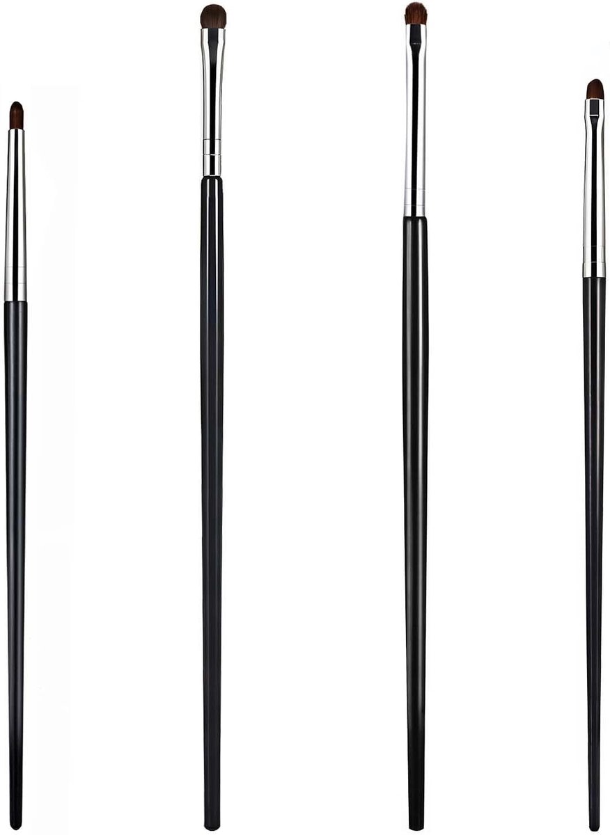 Set van 4 Mini Smudge Brushes voor Eyeliner, Oogschaduw en Concealer - Zwart, Nylon Haren, Kunststof Handvat voor Precisie Make-up