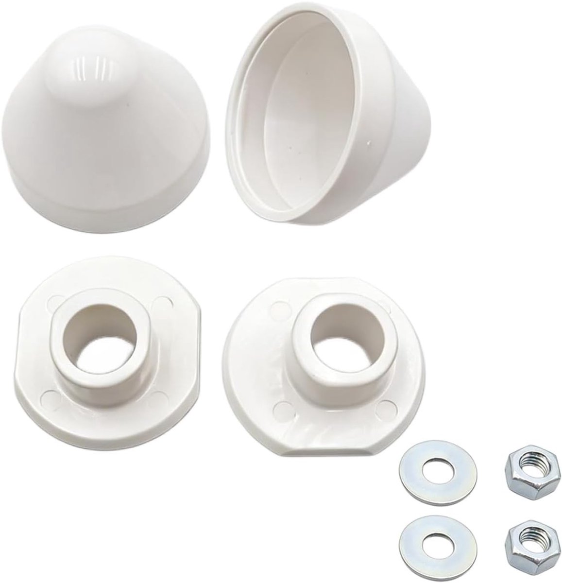 2 paar afdekkapjes voor toiletbouten, ronde plastic klikdopjes voor toiletpot montage, geschikt voor badkamervloermontage en eenvoudig te installeren.