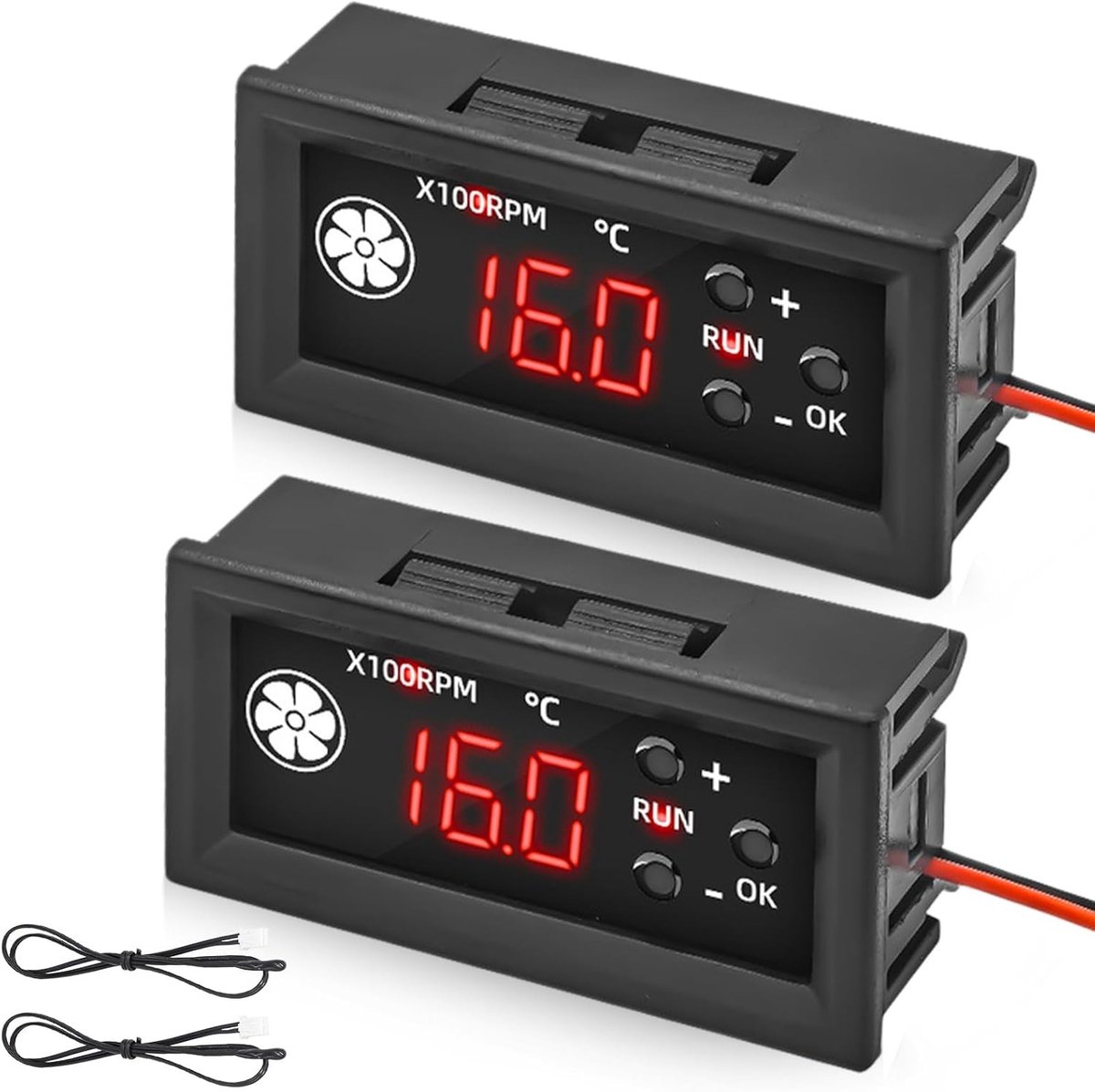 Set van 2 PWM Ventilator Snelheidsregelaars met Digitale Temperatuurweergave en 4 Pin Aansluiting, Ideaal voor Koeling en Geluidsbeheersing