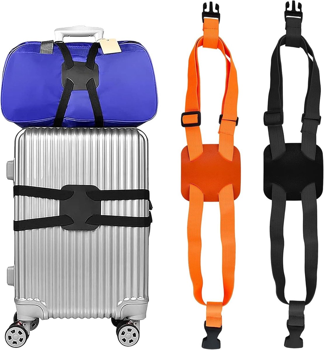 Verstelbare Elastische Kofferbanden - 2-Pack Premium Reisaccessoires voor Kofferbeveiliging, Veilig en Duurzaam, Zwart en Oranje