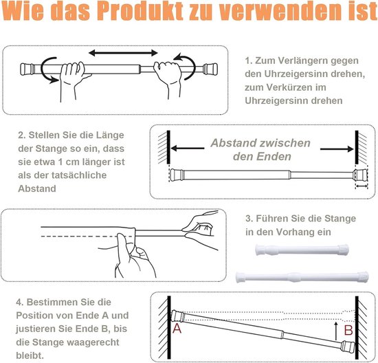 Telescopische Klemstang voor Gordijnen, 40-70 cm Verstelbare Klemstang zonder Boren, Ideaal voor Douchegordijnen en Kledinghangers, Wit — afbeelding 5
