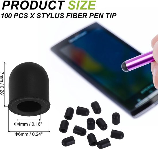 Stylus Pen Vervangende Tips - Rubberen Punt - Voor Capacitieve Telefoons, Computers, Tablets, E-readers en Smart Drawing Boards - Zwart, 6 mm, 100 stuks — afbeelding 5