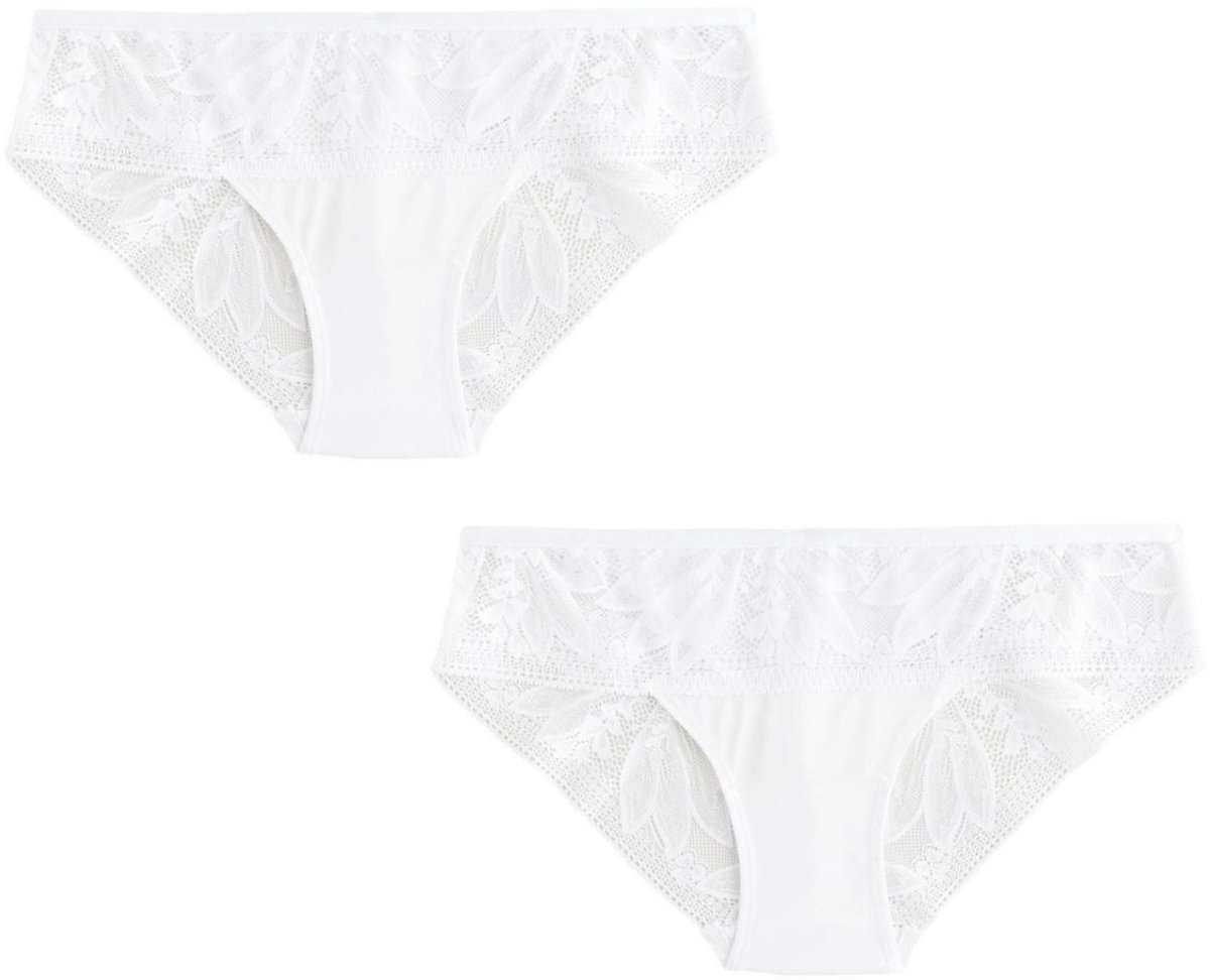 Next - Dames - Set van 2 Brazilian slips van kant & microvezels - Wit