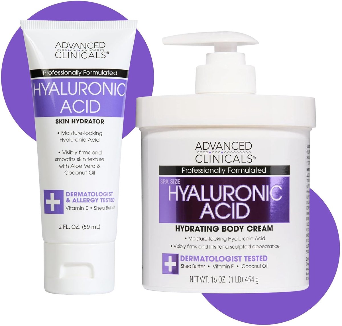 Advanced Clinicals Hyaluronic Acid Body Cream & Moisturizer – Hydraterende Bodycrème met Hyaluronzuur + Travel Size