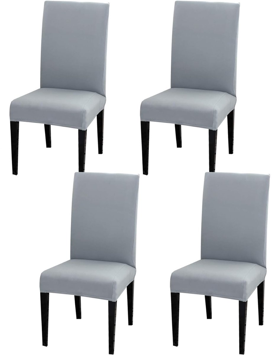 MODFU Elastische stoelhoes 4 stuks, stoelbekleding voor eetkamerstoel, stretch hoes voor stoelen, stoelbeschermer, kreukvrij & machinewasbaar, smoke grijs