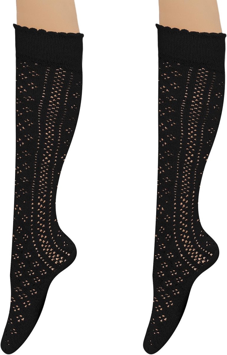 Kniehoge Katoenen Gehaakte Sokken voor Dames - Perfect voor Oktoberfest en Feestjes, Zwart