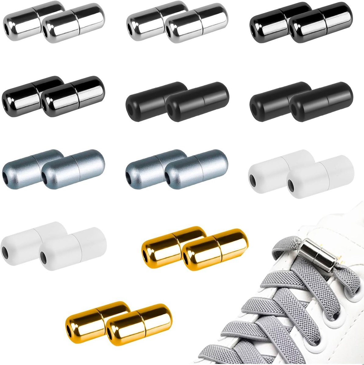 Set van 24 metalen capsules voor veters, snelle sluiting voor volwassenen en kinderen, ideaal voor sneakers en casual schoeisel