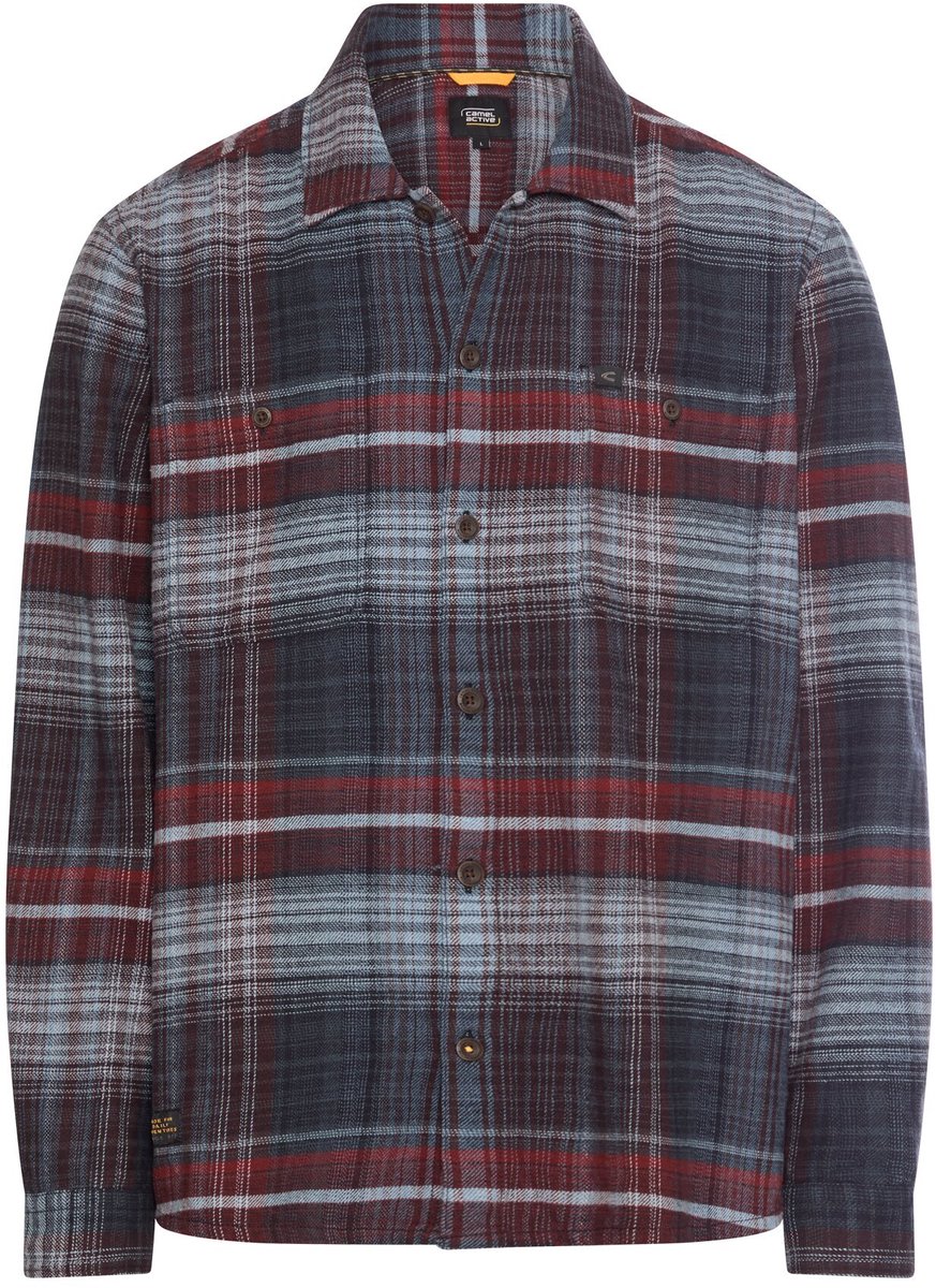 camel active Geruit overhemd met borstzak - Maat menswear-L - Marineblauw