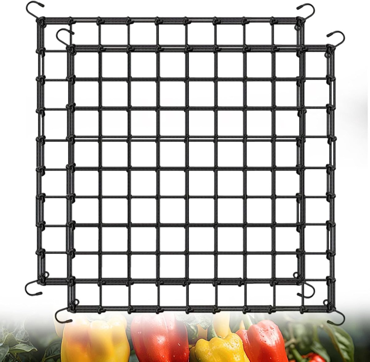 Set van 2 Elastische Plantondersteuningsnetten 180 x 180 cm voor Klimplanten, Bloemen en Groenten met Haken