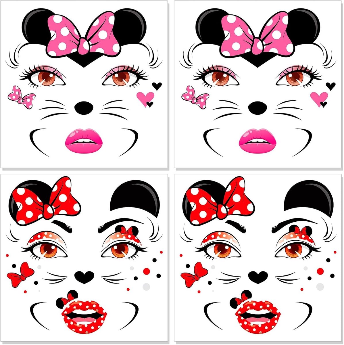 4 x Halloween-gezichtstattoos, rattengezicht stickers voor muiskostuum, feestaccessoires en verkleedkleding