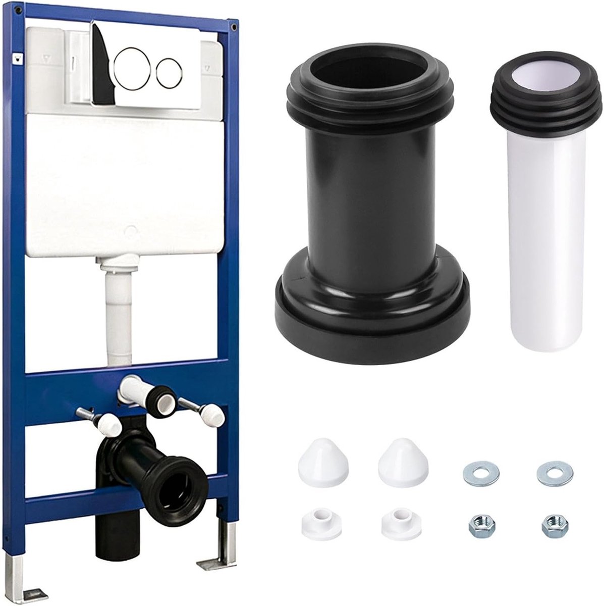 Connection set voor wandtoilet, PE pijp 90/110 mm, 180 mm afvoer met afdichtingen, geschikt voor Geberit en installatie aan voorwand en wastafel, inclusief afdekkappen