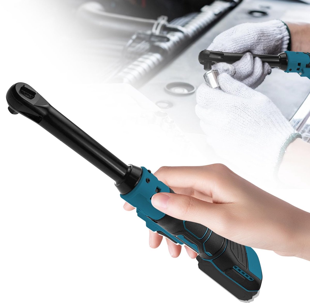 Elektrische Accu Ratelsleutel - Verlengde Uitvoering - 320 RPM - 80 Nm - Met Geïntegreerd LED-licht - Voor 18 V Accu's - 16 cm