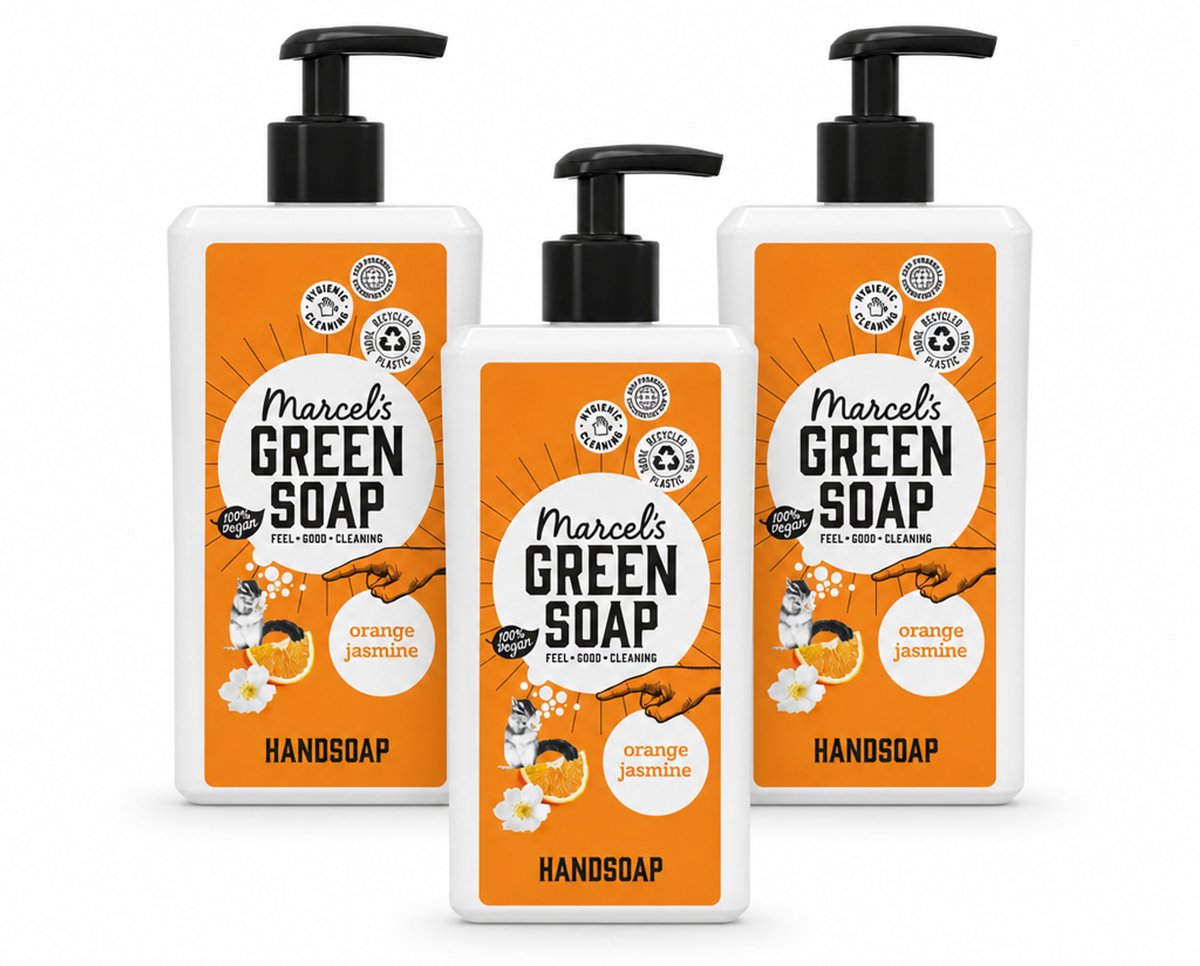 3 x Marcel's Green Soap - Handzeep - Sinaasappel & Jasmijn - Voor dagelijks gebruik - 500 ml - Voordeelverpakking - 3 stuks