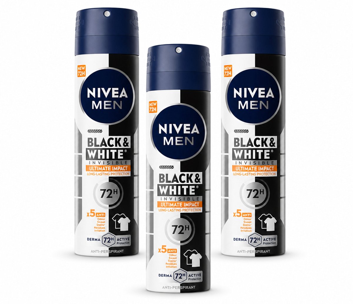3 x NIVEA MEN - Deodorant Spray - Black & White Ultimate Impact - 150 ml - Bulkverpakking - 3 stuks